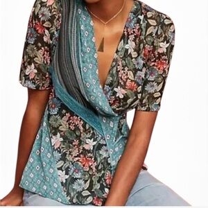 Anthropologie TINY Lovely Patchwork Sheer Wrap Top Boho Floral Size XS